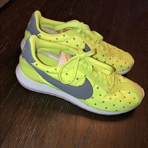 Neon and gray polka dot Nike shoes